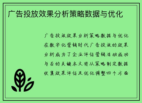 广告投放效果分析策略数据与优化